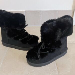 ESPRIT-WOMEN SIZE 8 BLACK COMFY/COZY FAUX FUR LACE UP COLD WEATHER BOOTS